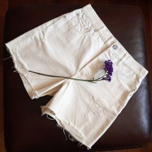 Boyish Cream Distressed High-Rise Jean Shorts